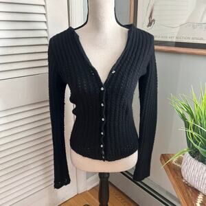 Charlotte Tarantola Sweater Womens Small Black Cardigan Dainty Wool Angora Blend